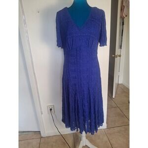Rabbit Rabbit Rabbit Designs Blue Lace V-Neck Midi Dress Size 14